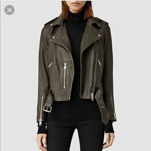 AllSaints Army Green Balfern biker Jacket
